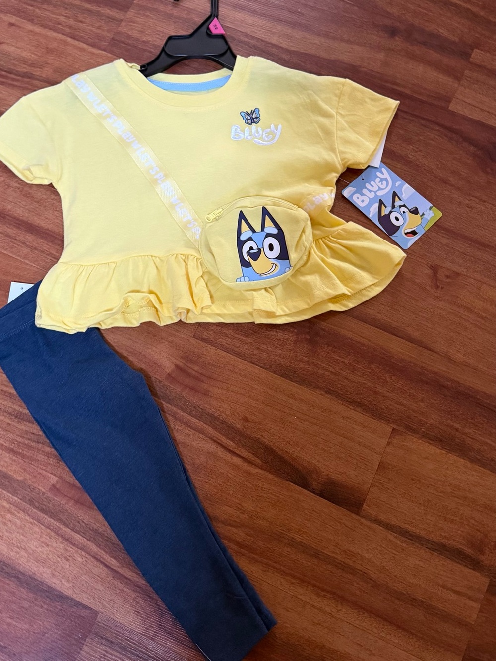 Bluey Yellow Ruffle Top & Navy Leggings Kids Set 18m NWT